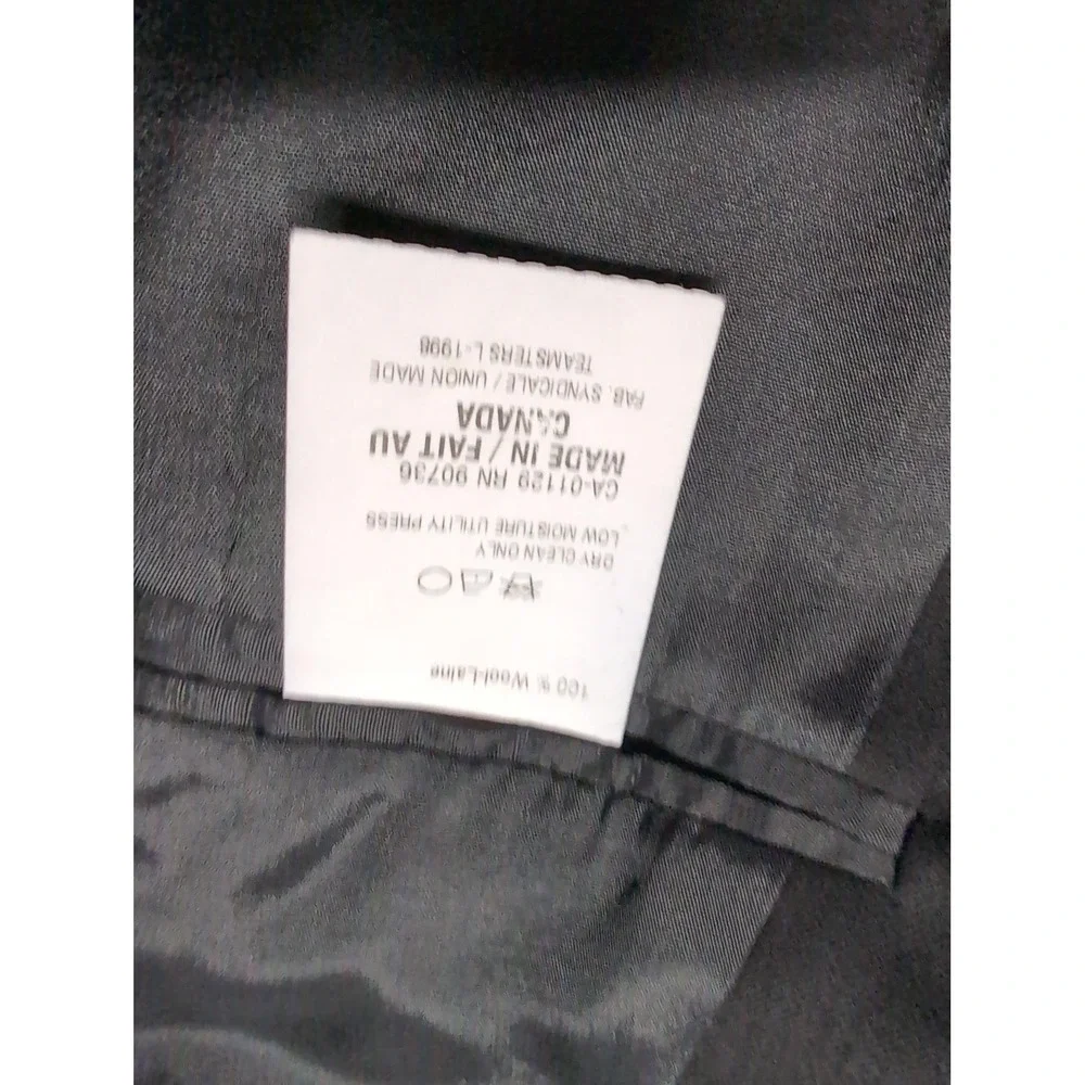 RBM Blazer Mens 43R Black Double Breasted Pure Wool Suit Jacket Made Canada